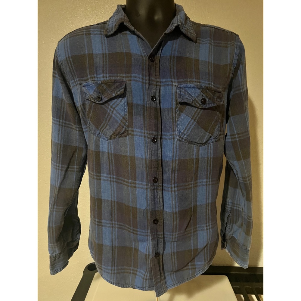 Burnside Flannel Shirt Mens Large Blue Excellent Vintage Weathered Plaid Cotton